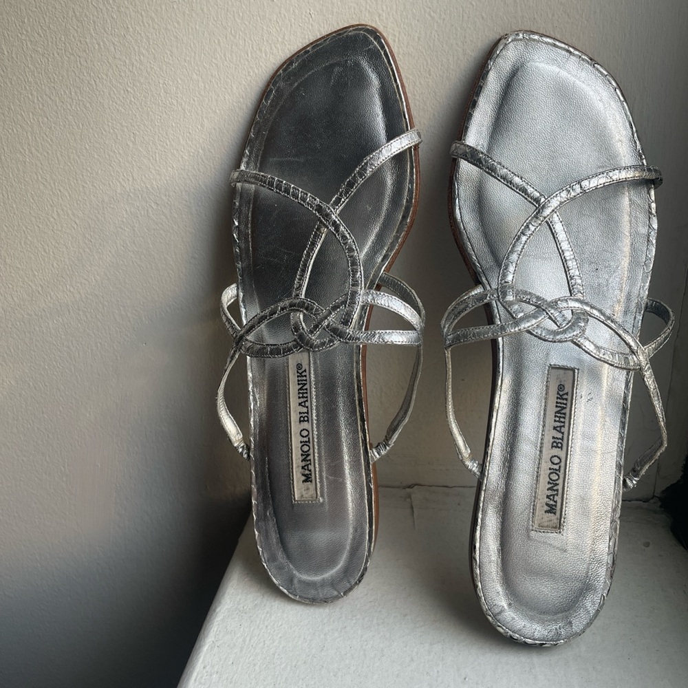 Manolo Blahnik Metallic Silver Sandals